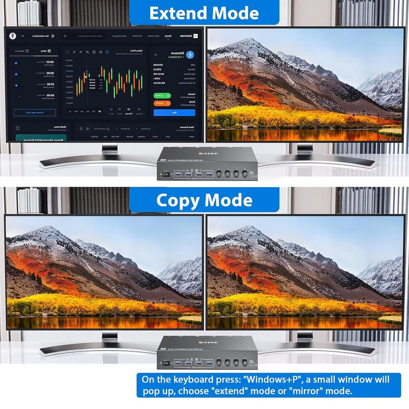 KCEVE KVM Switch 2 Monitors 4 Computers HDMI + DisplayPort, USB 3.0 DP KVM Switcher, 8K@30Hz/4k@144Hz DP KVM for 4 PC Share 2 Display and 4 USB 3.0 Devices - Image 5